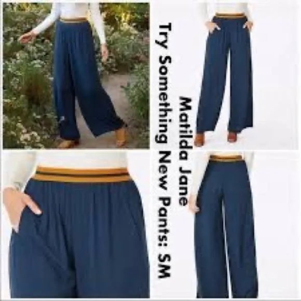 Matilda Jane Try Something New Womens Navy Blue Crinkle Rayon Wide Leg Pants XS